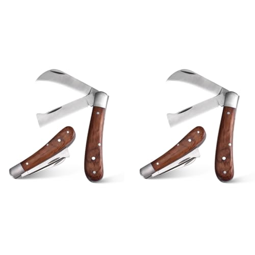 HASTHIP® Grafting Knife for Plants with Dual Blade Stainless Steel Tool for Organic Fruits Tree Foldable Bud Shoot Pruning Cutter with Wooden Handle 2 PCS