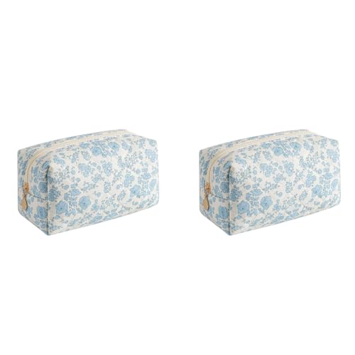 MAYCREATE® Fashion Makeup Bag Travel Pouch Blue Floral Soft Zipper Utility Pencil Gadget Stationeries Storage Tool Organizer 20.5x9x9.5cm 2 PCS
