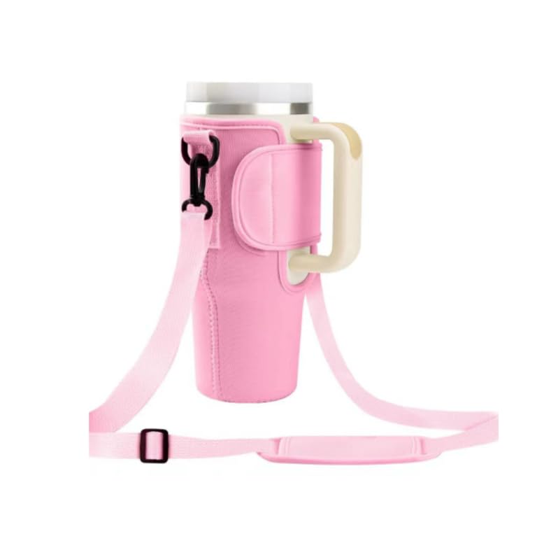 ZIBUYU Water Bottle Carrier Bag for Outdoor and Travel with 28–50 in Strap | Neoprene Pink & Black Set