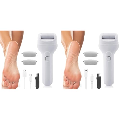 ZIBUYU® Foot Scrubber for Dead Skin Callus Remover with 3 Rollers Pedicure Machine Spa Electric Improve Rough Heel Rechargeable Electronic Tool 2PCS