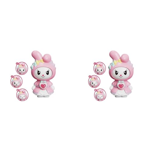 ZIBUYU® Kawaii Keychain Charm Changing Face Cartoon Pink Melody Figure 3 Fun Expression Designs 3.8 inch PVC Cute Hanging for Bag Backpack Keyring Gift Girls 2PCS