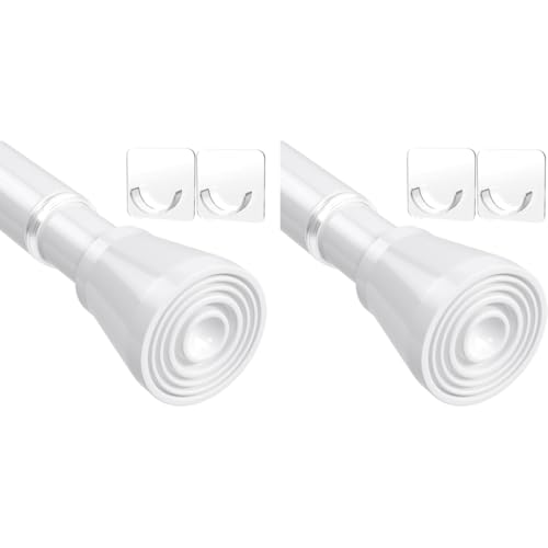 HASTHIP® 1Pack Retractable Curtain Rod with 2 Wall Hook No Drilling Expandable Spring Loaded Tension Adjustable 32.6-59 inches White 2PCS
