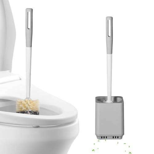 Supvox® Toilet Cleaning Brush with Drip Holder, Round Head Nylon Bristles, Deep Cleaning Scrubber for Toilets, Bathroom Floors & Tiles, Durable Plastic, White