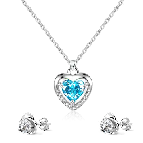 HASTHIP Gift for Women Romantic Rose Jewelry Set Rhinestone Heart Pendent Necklace Earstuds Set Soap Rose Flower Jewelry  Set Valentine's Day Gift Anniversary Gift Birthday Gift for Women
