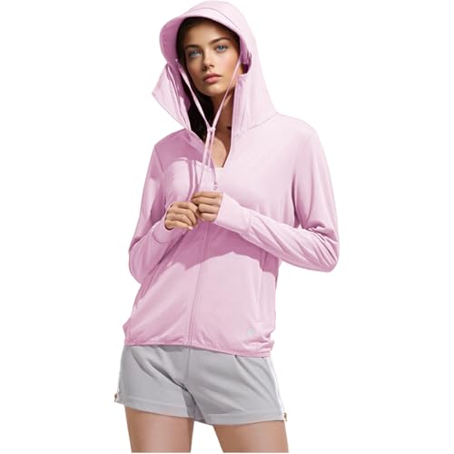 Venzina® Women's UPF 50+ Sun Protection Jacket Lightweight Sunscreen Hoodie for Hiking Outdoor Long Sleeves Sun Shirt Cooling UV Clothing with Pockets, Pink Purple, L