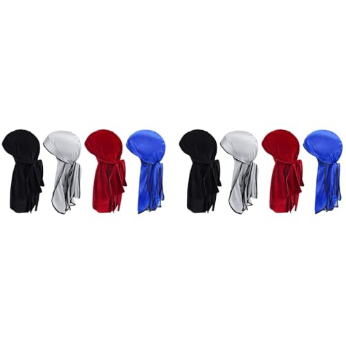ZIBUYU® Silk Durag for Men and Women Head Cover Cap Hiphop Style Durag Headwear Fashion Piece Extra Long Durag Head Scarf 4 Pcs X 2