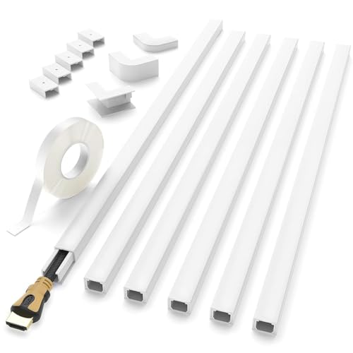 Serplex® 12Pcs Cord Hider 15.7 Inch Each, Connectable PVC Cable Raceway Set with Corner Connectors, Sleek Single Wire Covers for TV Wall, Kids & Pet Safe, Easy Sliding Design for Home & Office