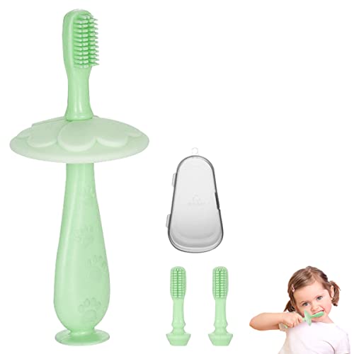 SNOWIE SOFT® Baby Brush for 1-2 years Soft, Food Grade Silicon Baby Tooth Brush With Anti Chocking Shield, 2 in 1 Baby Toothbrush & Tongue Cleaner for Kids 0-2 year with Box & 3 Brush Heads