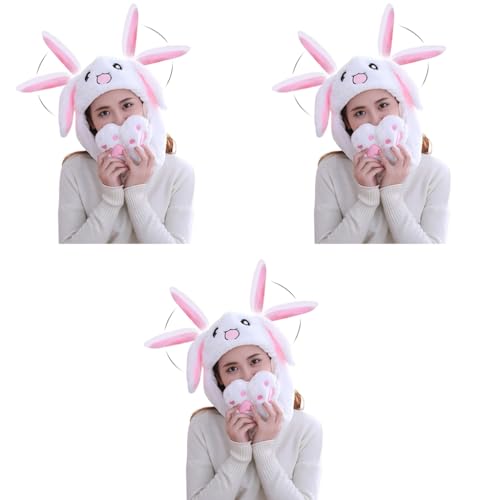 PATPAT® White Plush Animal Bunny Dancing Ears Hat,Cute Rabbit Moving Ear Flaps and Press Paws for Girls,Women,Kids,Birthday Gift 3 PCS