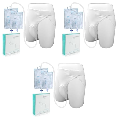 HANNEA® Urinal For Men Urine Collect Bag Reusable Silicone Urine Collector Portable Wearable Male Urinary Drainage Bag System For Adults Elderly Men Type White X 3