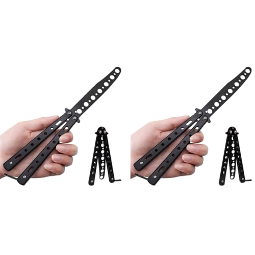 Proberos® Stainless Steel Butterfly Knives Trainer with O-Ring Latch for Beginner no Offensive Blade Balisong Practicing Flipping Tricks Finger Strength Stick Training Tool 2PCS