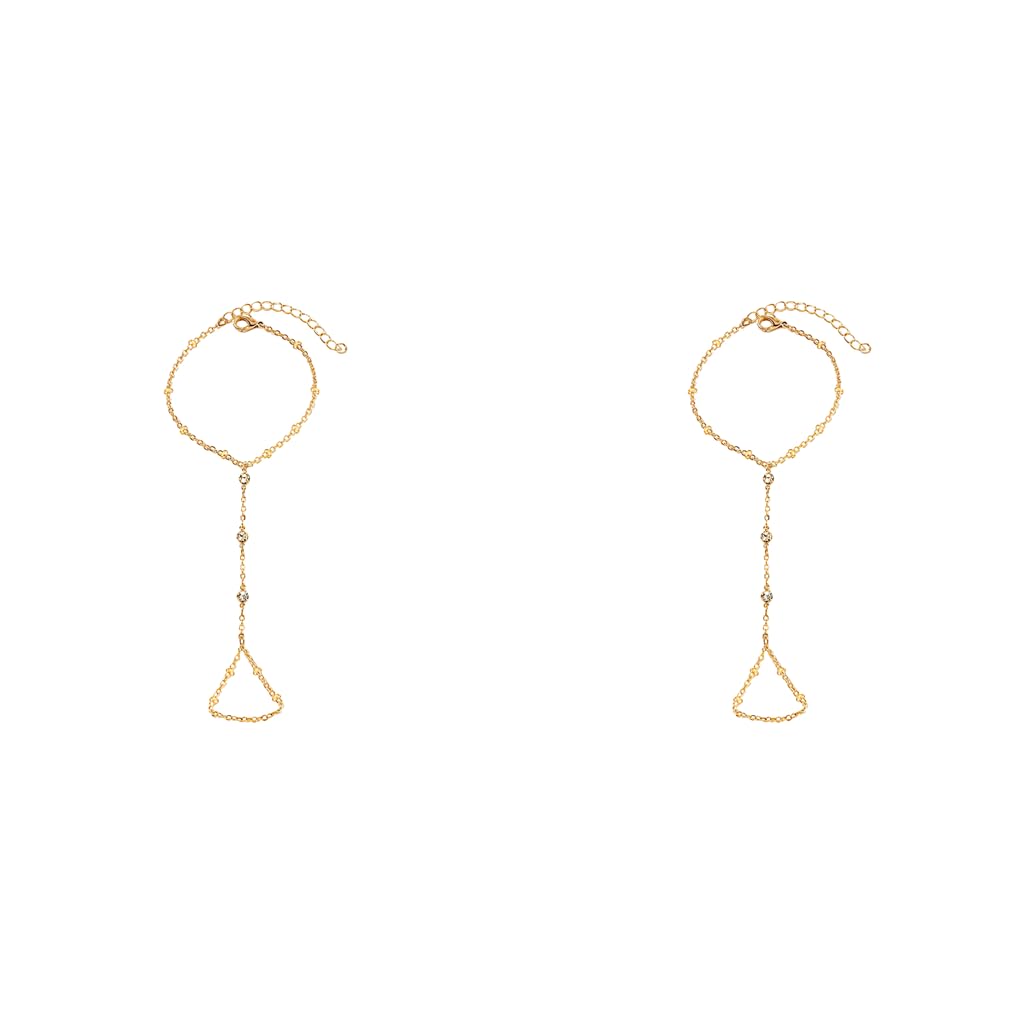 SANNIDHI Hand Chain for Women featuring Adjustable Finger Ring Bracelet with Gold Rhinestones | Stylish 2PCS Jewelry Gift
