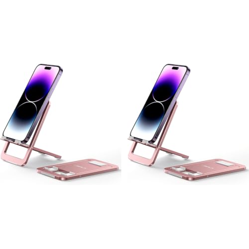JSAUX® Universal Mobile Stand for Desk Foldable Aluminum Adjustable Phone Stand Office Smart Gadgets Portable Travel Holder Compatible iPhone 16 15 14 Galaxy S25 S24 Pink 2PCS
