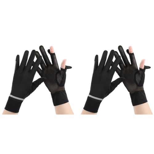 PALAY® Women Riding Gloves for Bike Black Sun UV Protection Summer Cooling Mesh Breathable Cycling Fishing UPF 50 Plus Non-Slip Silk 2PCS