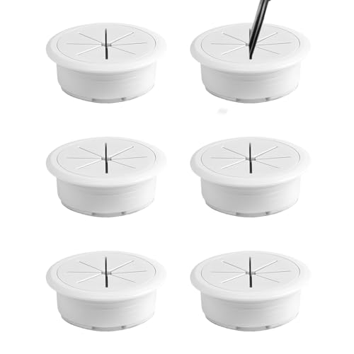Serplex® 6Pcs Desk Cable Grommets 2.36 inches Circular Cable Grommets Multi Cable Management Organizer Office Decorative Desk Grommets for Power Cords, White