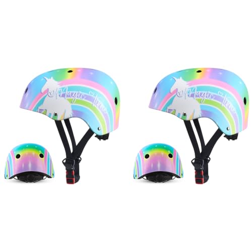 Proberos® Bike Unicorn Helmet for Kids 3-7 Years Old Cushioning Lining Safety with Adjustable Chin Strap Rainbow Magic Cycling Riding Skating Rock Climbing Boys Girls Colorful 2 PCS