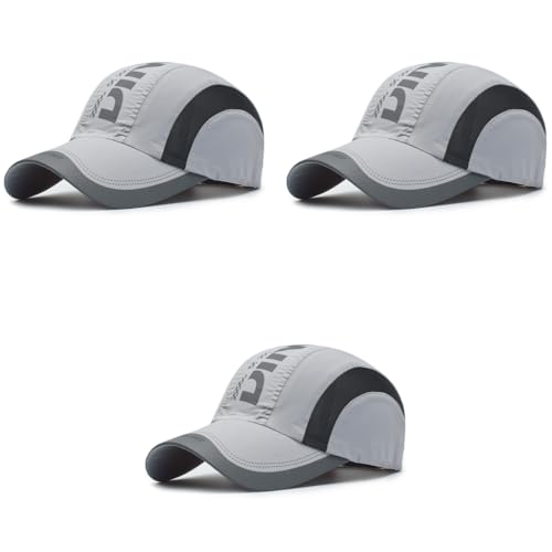GUSTAVE® Baseball Caps for Men Women Sports Breathable Cotton Summer Outdoor Fishing Hiking Adjustable Buckle Closure Grey 3 PCS