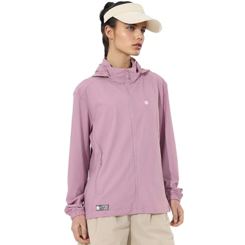 Venzina® UPF 150+ Sun Jacket for Women, Stylish UV Sun Protection Jacket, Cool Feel Quick Dry Sun Hoodie, Fashion Modern Fit with Removable Hat & Zip Pocket, Light Purple, XL