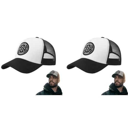 Proberos® Mens Sun Cap Mesh Baseball Adjustable Snapback Fashion Outdoor Sports Head Hat for Hiking Fishing Running Beach UV Protection Breathable Durable Fabric 2PCS Black/White