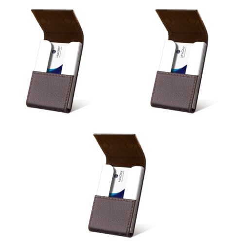 ZIBUYU® Elegant PU Leather Business Card Holder for Men Women 25-Card Capacity Magnetic Snap Closure Visiting Durable Compact Networking Professional Meetings Brown 3PCS