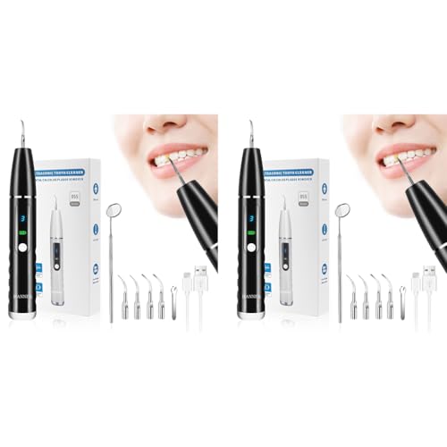 HANNEA® Teeth Whitening Kit Electric Tartar Remover with LED Tooth Cleaning Tool 4 Replaceable Heads and 3 Modes Dental Care for Cleaning Black 2 PCS