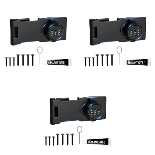 HASTHIP® Household Cabinet Password Hasp Locks Cabinet Door Combination Lock Door Security Slide Latch for Small Doors Cabinets Barn Bathroom Outdoor Garden Black 3 PCS