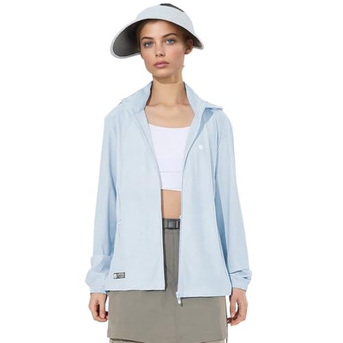 Venzina® UPF 150+ Sun Jacket for Women, Stylish UV Sun Protection Jacket, Cool Feel Quick Dry Sun Hoodie, Fashion Modern Fit with Removable Hat & Zip Pocket, SkyBlue, XXL