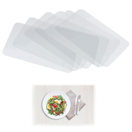 HASTHIP® Clear Plastic Placemats Set of 6 - Vinyl Table Protector for Dining, Kitchen, Office, Painting Table, Shelves - Heat Resistant, Crystal Clear