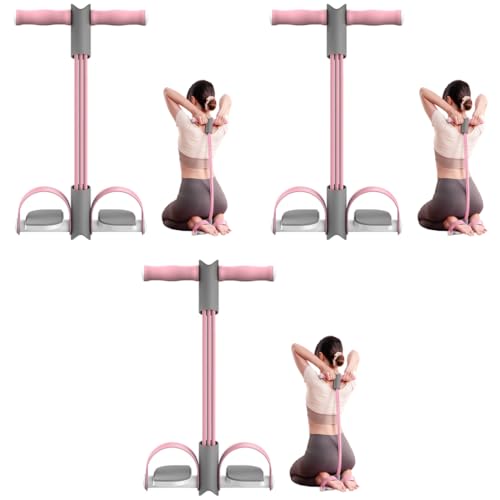 Proberos® Fitness Tension Rope with Wider Pedal 6-Tube Elastic Yoga Puller Resistance Band Pull Reducer Training Bands Natural Latex for Abdomen Waist Leg Stretching Pink 3 PCS