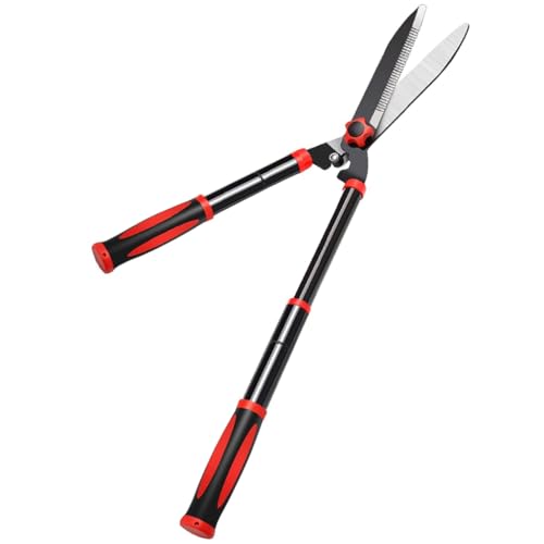 HASTHIP Hedge Shear with Telescopic Handle, 7.4in Mn Steel Blade, Shock-Absorbing Bumpers and Blade Tension Control Knob, Professional Heavy Duty Garden Hedge Pruning Shears Trimmers Clippers