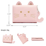 PALAY® Fashion Girls Cute 3D Cat Face Glitter Ears Wallet with Tail Tri-folded Wallet ID Card Case with Zipper Pocket