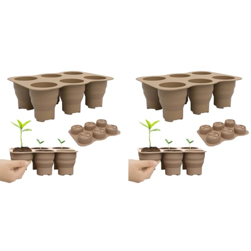 HASTHIP® Silicone Seedling Germination Tray Seed Starter for Home Gardening Microgreen Growing with 6 Cell Reusable Greenhouse for Plant Seeds Propagation 2 PCS