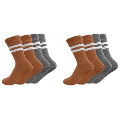 Proberos® 2 Pairs Yoga Socks for Women Anti-slip Anti-odor Cotton Compression Sport Fashion for Pilates Running Dance Grey Brick Red 2PCS