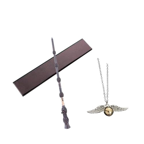 PATPAT Wizard Wand & Golden Snitch Necklace Gift Box Set Illuminating Dumbledore's Magic Wand Resin Made Cosplay Prop Magic Wand Photography Prop Gift for Fans Theme Party Dressing Accessories