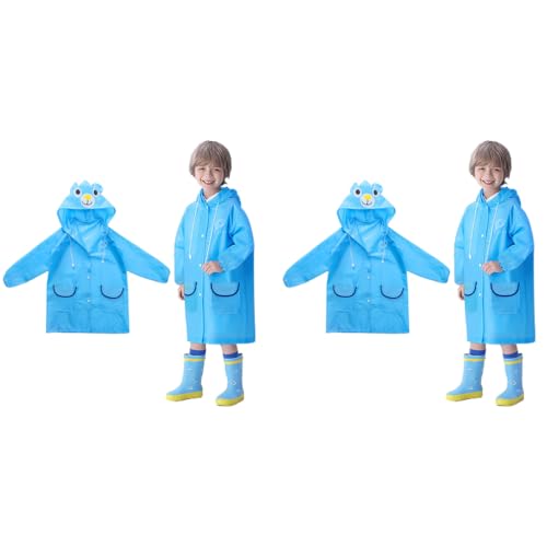 PALAY® Raincoat for Kids Boys Girls with Hood Polyester Ponchos Pockets Bright Color Cute for 3-7 Years Old 2 PCS