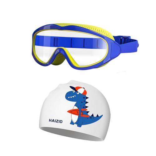 Proberos® Big Frame Competition Swim Goggles for Kids, Leakproof Anti-Fog UV Protection Swimming Glasses with Ear Plugs, Adjustable Strap, 3-16 Years, Blue, Comfortable Fit for Boys & Girls