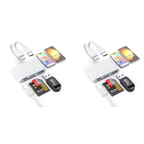 Verilux® Multi Card Reader for iPhone SD 4 in 2 USB C Lightning to TF Flash Drive Support Fast Charging for iOS Devices Portable 2PCS