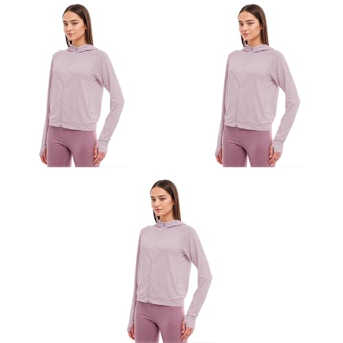 SANNIDHI® Womens Sun Protection Jacket UPF 50 Plus Full Zipper Long Sleeve UV Hoodie Shirts Outdoor Athletic with Pocket Cooling Summer Clothing Hiking L Pink 3 PCS