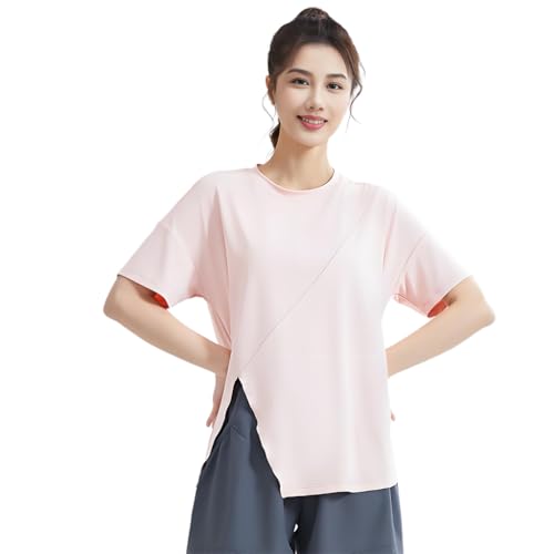 SANNIDHI® Women's Short Sleeve Workout Shirts Breathable Activewear Yoga T-Shirts with Side Slits Gym Athletic Tee Tops, XL