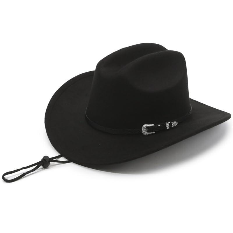 Proberos® Western Cowboy Hat for Men Classic Roll Up Fedora Hat with Buckle Belt Black