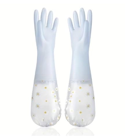Zibuyu Latex Hand Gloves for Cleaning with Non Slip Daisy Pattern | Long Elbow Design