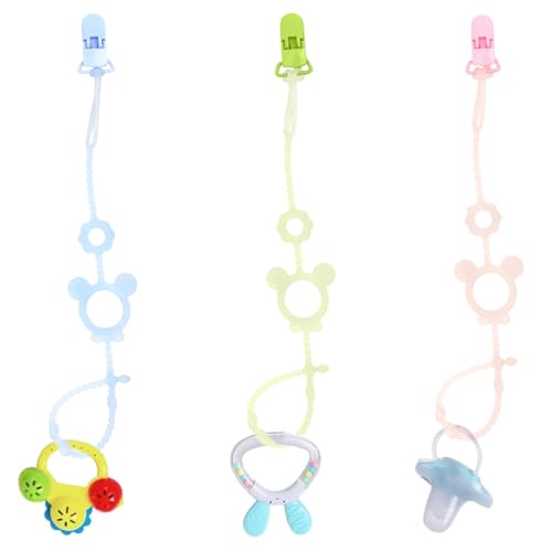 SNOWIE SOFT® 3Pcs Baby Teether Toy Chains for Stroller Baby Supplies Strap Chain with Clip BPA-free Silicone Pacifier Holder Chain Multipurpose Anti-lost Chain for Toy, Milk Bottle, Handkerchief