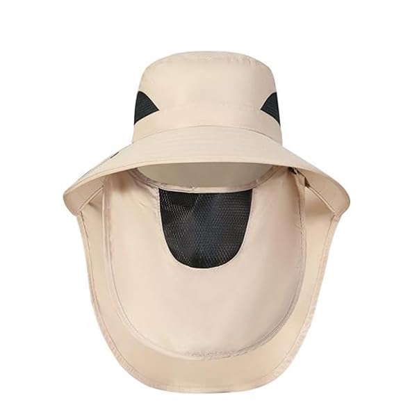 GUSTAVE Bucket Hat for Outdoor Sun Protection with 360 Degree UV Coverage and Beige Neck Flap