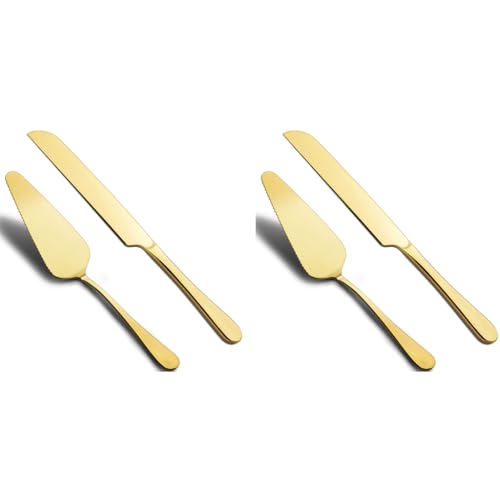 HASTHIP® Cake Cutting Knife Set Elegant Stainless Steel Server Cutter Pie Spatula for Birthday Anniversary Christmas Gift 2PCS