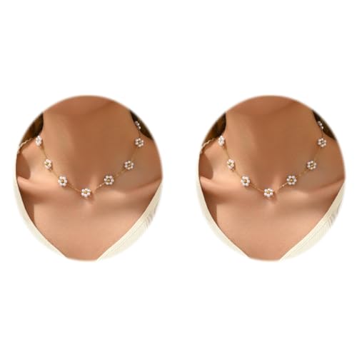 SANNIDHI® Pearl Necklace for Women Girls Flower Pendant Necklace with Gift Box Gold Plated Stainless Steel Chain Jewellery Valentine Birthday Gifts for Women Girls Sister Girlfriend X 2