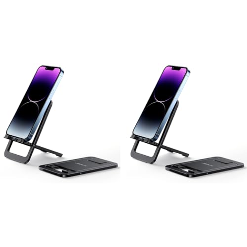 JSAUX® Universal Mobile Stand for Desk Foldable Aluminum Adjustable Phone Office Smart Gadgets Portable Travel Holder Compatible iPhone 16 15 14 Galaxy S25 S24 Black 2PCS