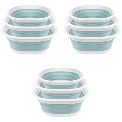 HASTHIP® Silicone Collapsible Tub Bucket Set Portable Wash Basin for Handwash Outdoor Washing Foldable with Hanging Holes Sink for Fruit Vegetables 9PCS