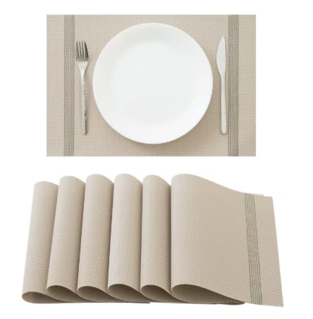 ZIBUYU PVC Table Mats Set of 6 for Dining Tables with Heat Resistant Non Slip Texture | Brown Washable Design