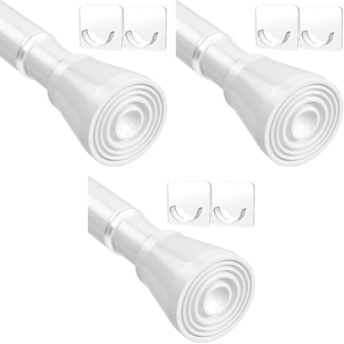 HASTHIP® 1Pack Retractable Curtain Rod with 2 Wall Hook No Drilling Expandable Spring Loaded Tension Adjustable 32.6-59 inches White 3PCS
