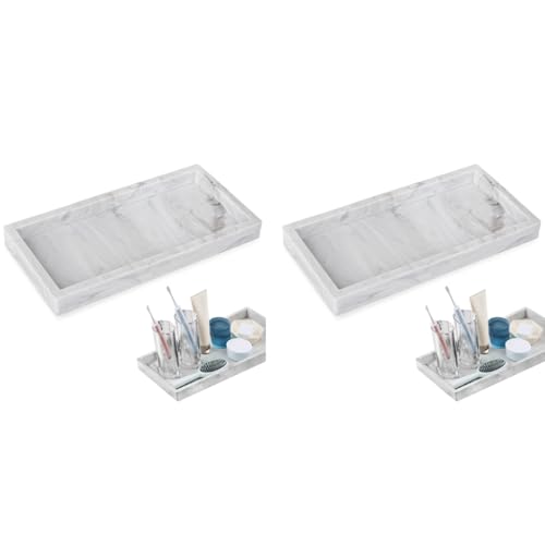HASTHIP® Bathroom Organizer Silicone Jewelry Tray Accessories Storage Wristwatch Holder Fashion Modern Marble Pattern Trays for Sink Dressing Table 20x10cm 2PCS